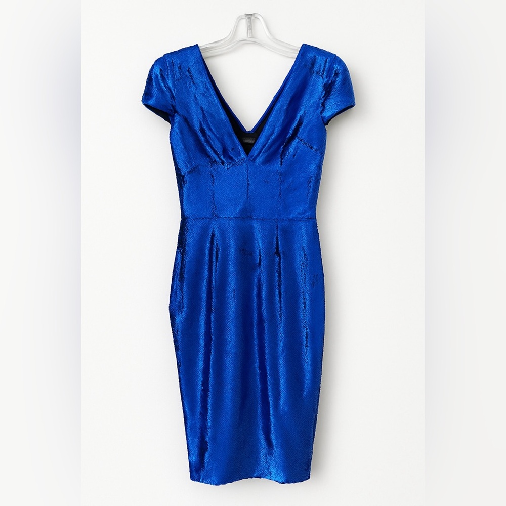 Dress the Population Cobalt Blue Sequin low neck Cocktail Dress size L